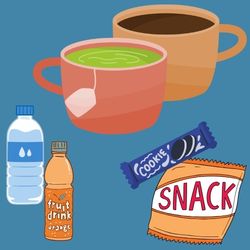 Tea, coffee, snacks, and breakroom supplies.